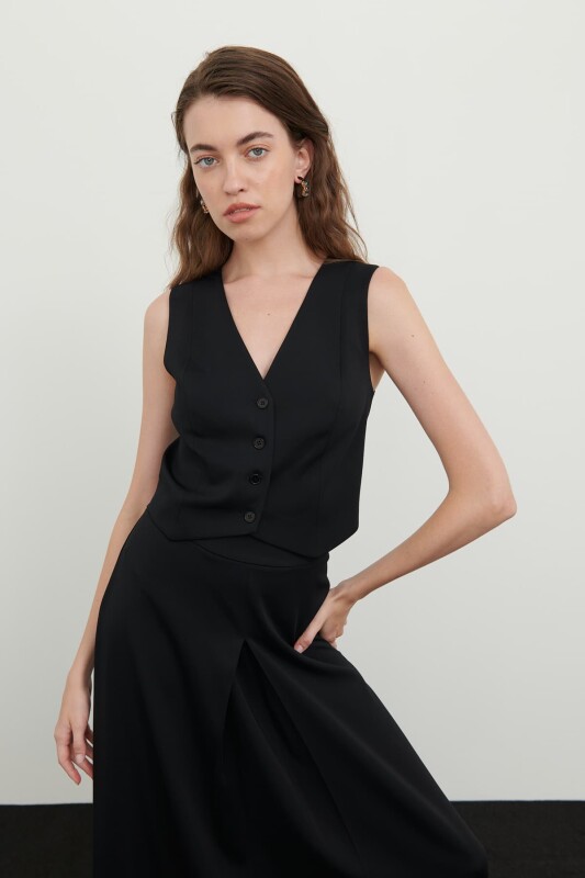 Crep V Yaka Viscon Yelek Siyah - 3