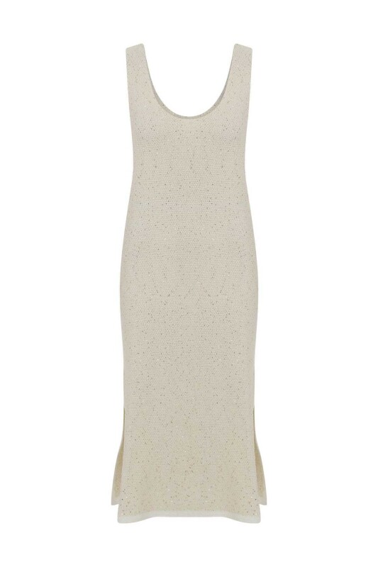 Krem Triko Günlük Elbise Naturel - 4