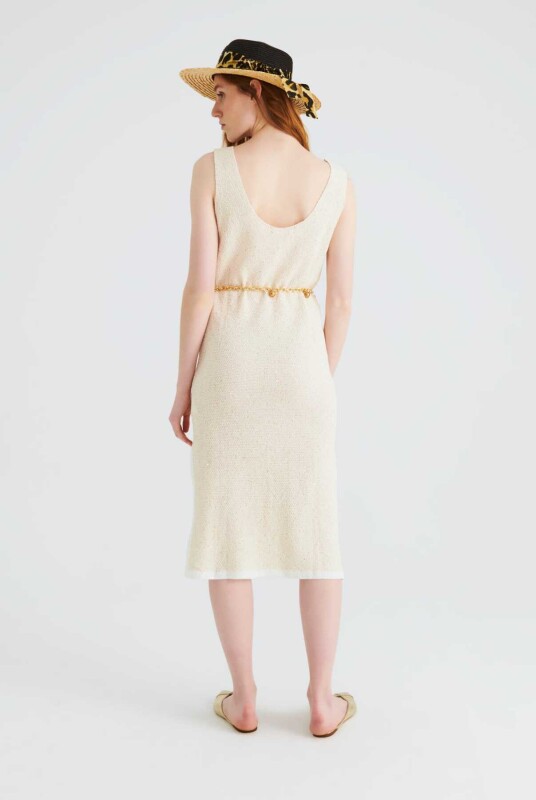 Krem Triko Günlük Elbise Naturel - 2