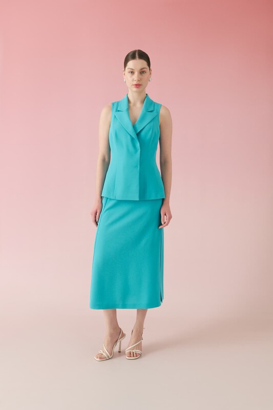 Kolsuz Krep Ceket Turkuaz - 3