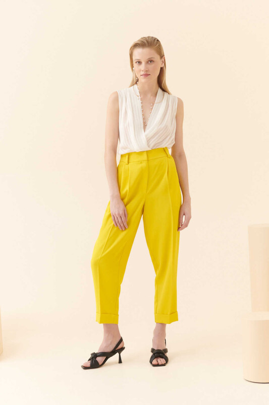  Krep Havuç Pantolon Sarı - 1