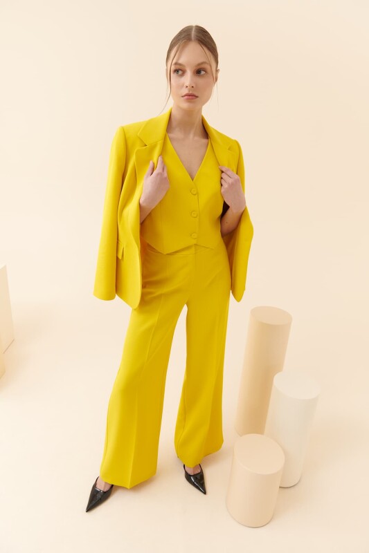  Krep Palazzo Kadın Pantolon Sarı - 3