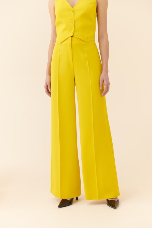  Krep Palazzo Kadın Pantolon Sarı - 4