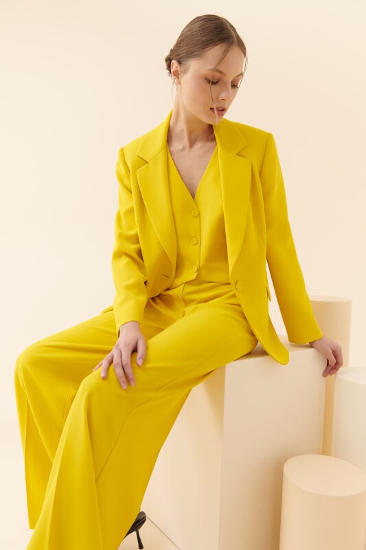  Krep Palazzo Kadın Pantolon Sarı - 5