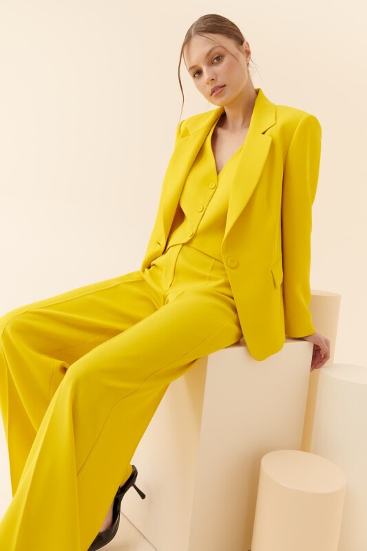  Krep Palazzo Kadın Pantolon Sarı - 1