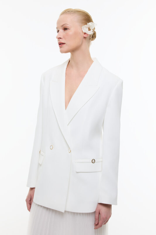 Kruvaze Blazer Ceket Beyaz - Roman