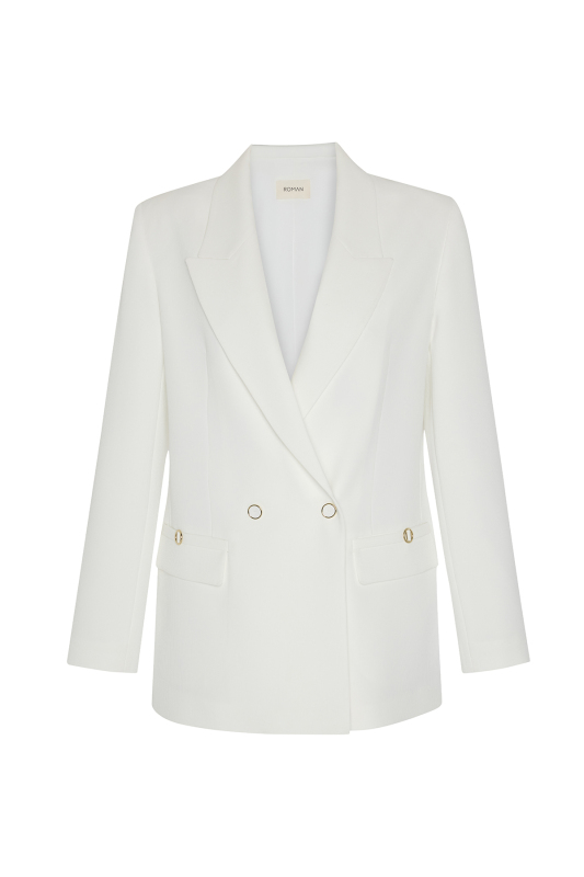 Kruvaze Blazer Ceket Beyaz - 5