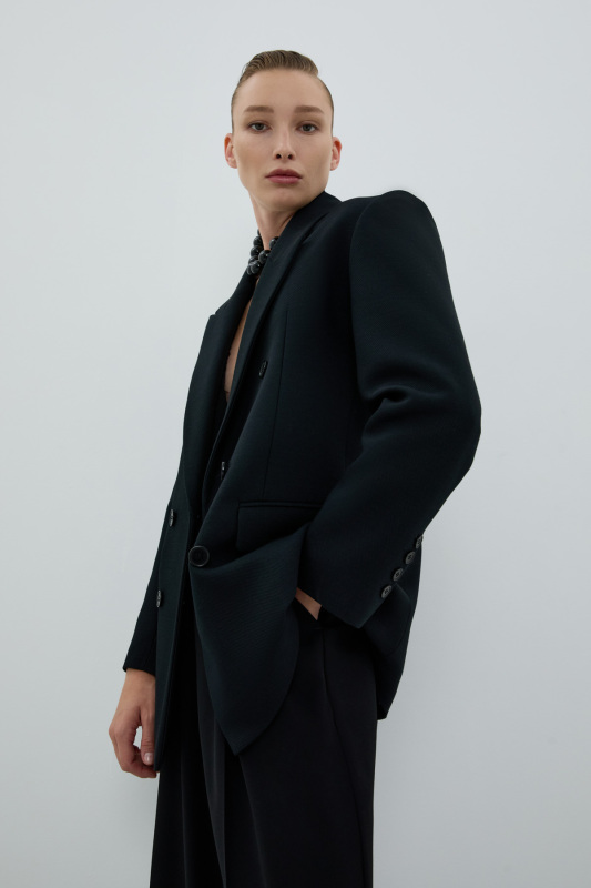 Kruvaze Yün Ceket Siyah - 5