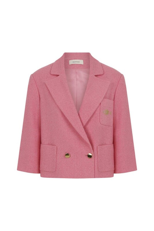 Kruvaze Düğmeli Kadın Ceket Pembe - 4