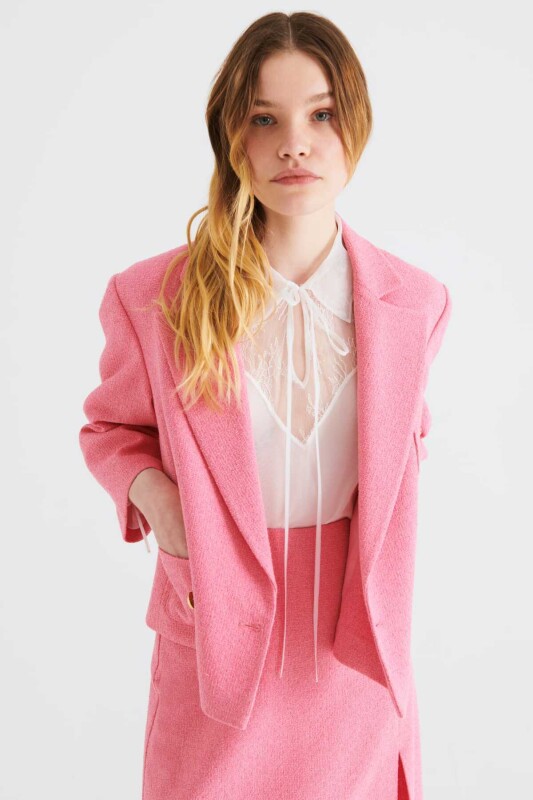 Kruvaze Düğmeli Kadın Ceket Pembe - 3