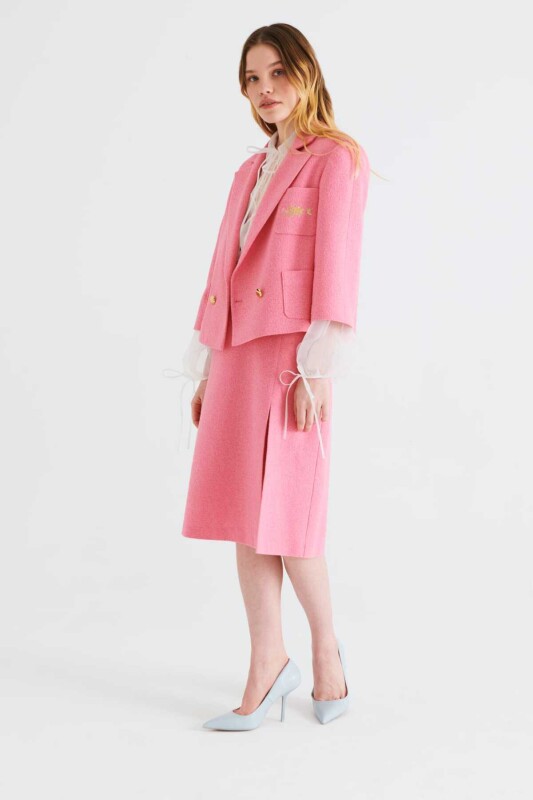 Kruvaze Düğmeli Kadın Ceket Pembe - 1