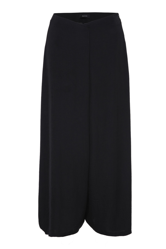 Kruvaze Görünümlü Saten Şalvar Pantolon Siyah - 1