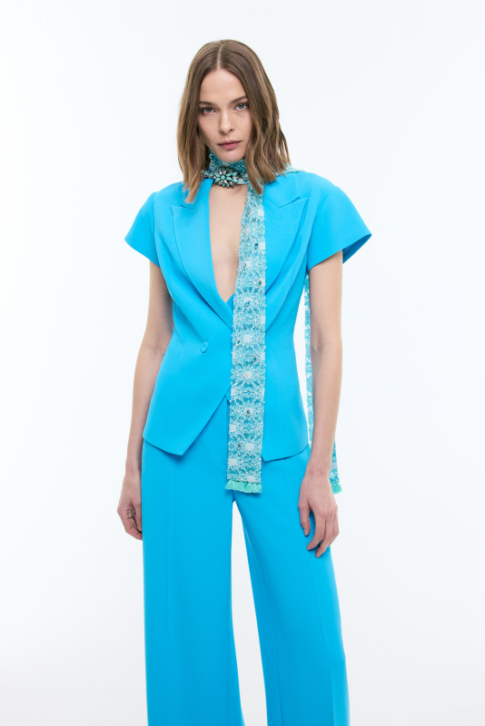 Kruvaze Kısa Kol Ceket Mavi - Roman