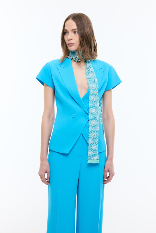 Kruvaze Kısa Kol Ceket Mavi - 4