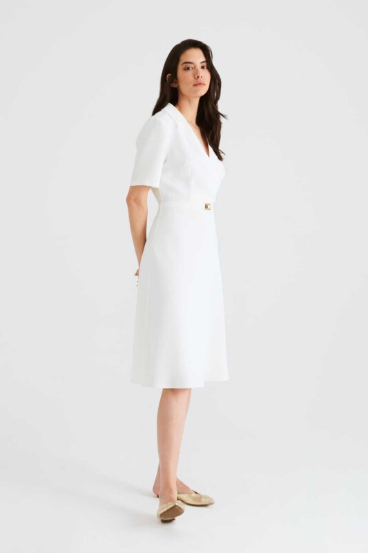 Kruvaze Midi Boy Elbise Beyaz - 3