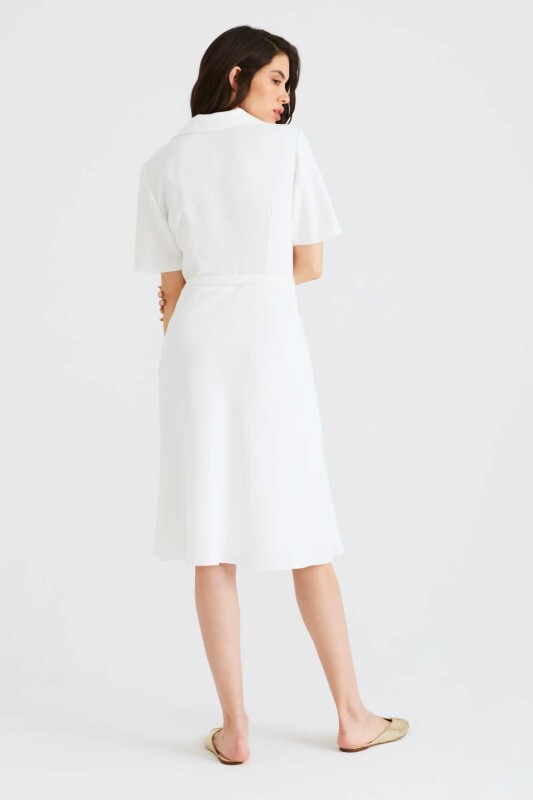 Kruvaze Midi Boy Elbise Beyaz - 2