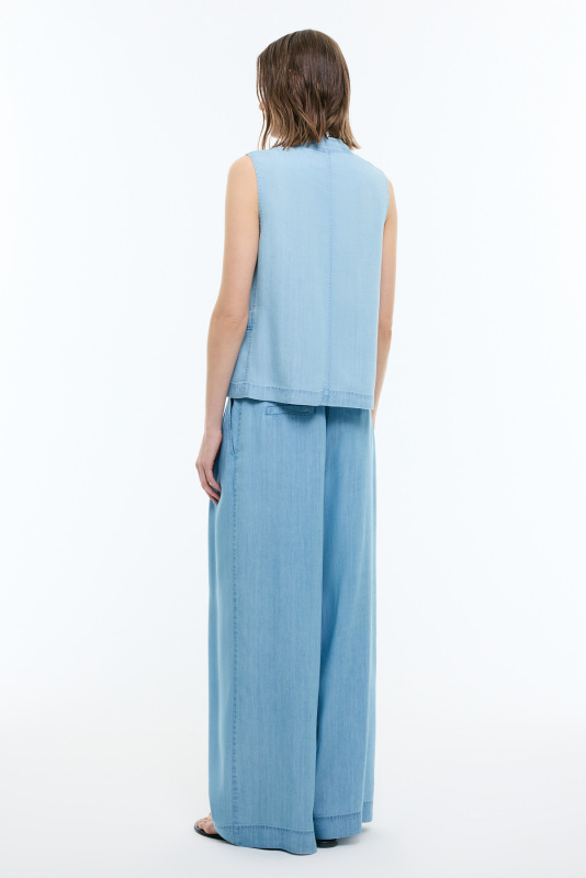 Kruvaze Yaka Denim Yelek Mavi - Roman (1)