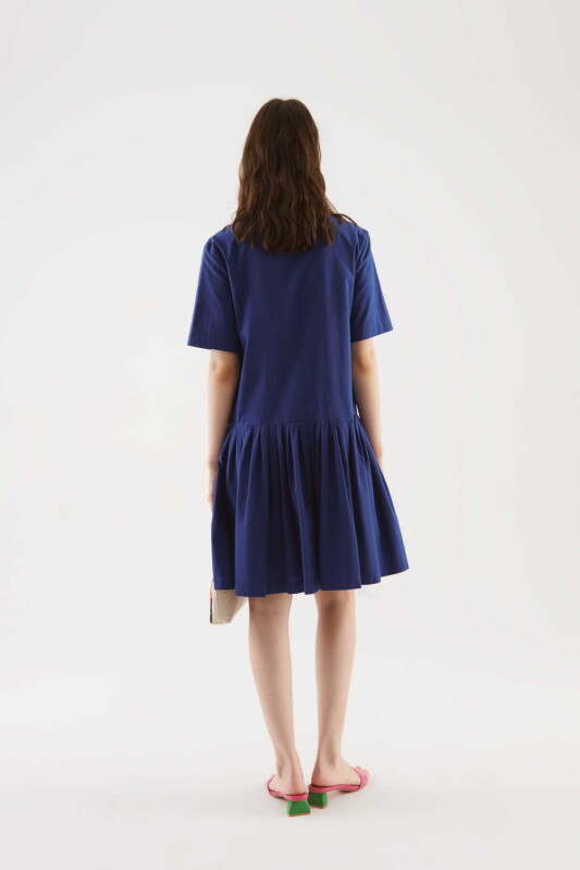 Kruvaze Yakalı Günlük Elbise Lacivert - 2