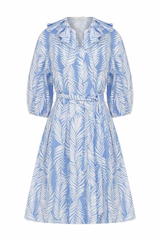 Kuşak Detaylı Desenli Midi Boy Elbise Standart Renk - 4