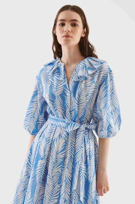 Kuşak Detaylı Desenli Midi Boy Elbise Standart Renk - 3