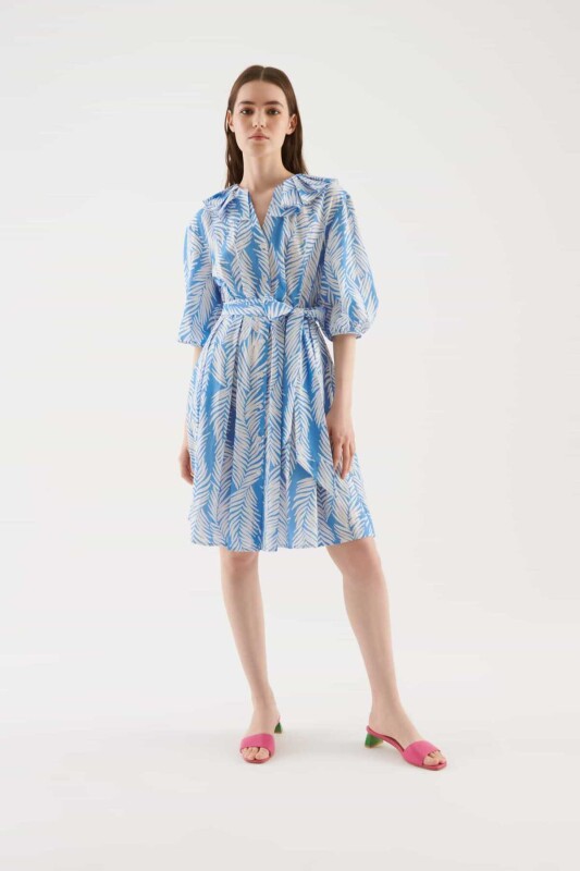 Kuşak Detaylı Desenli Midi Boy Elbise Standart Renk - 1