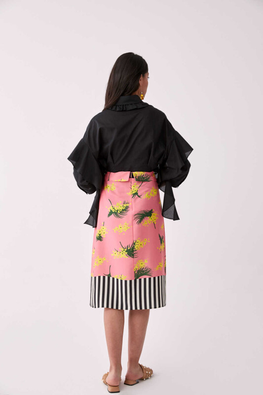 Kuşaklı Çiçek Desenli Etek Standart Renk - 2