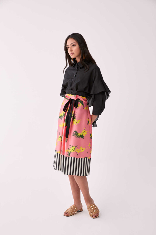 Kuşaklı Çiçek Desenli Etek Standart Renk - 3