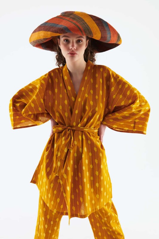 Kuşaklı Desenli Kimono Standart Renk Standart Renk