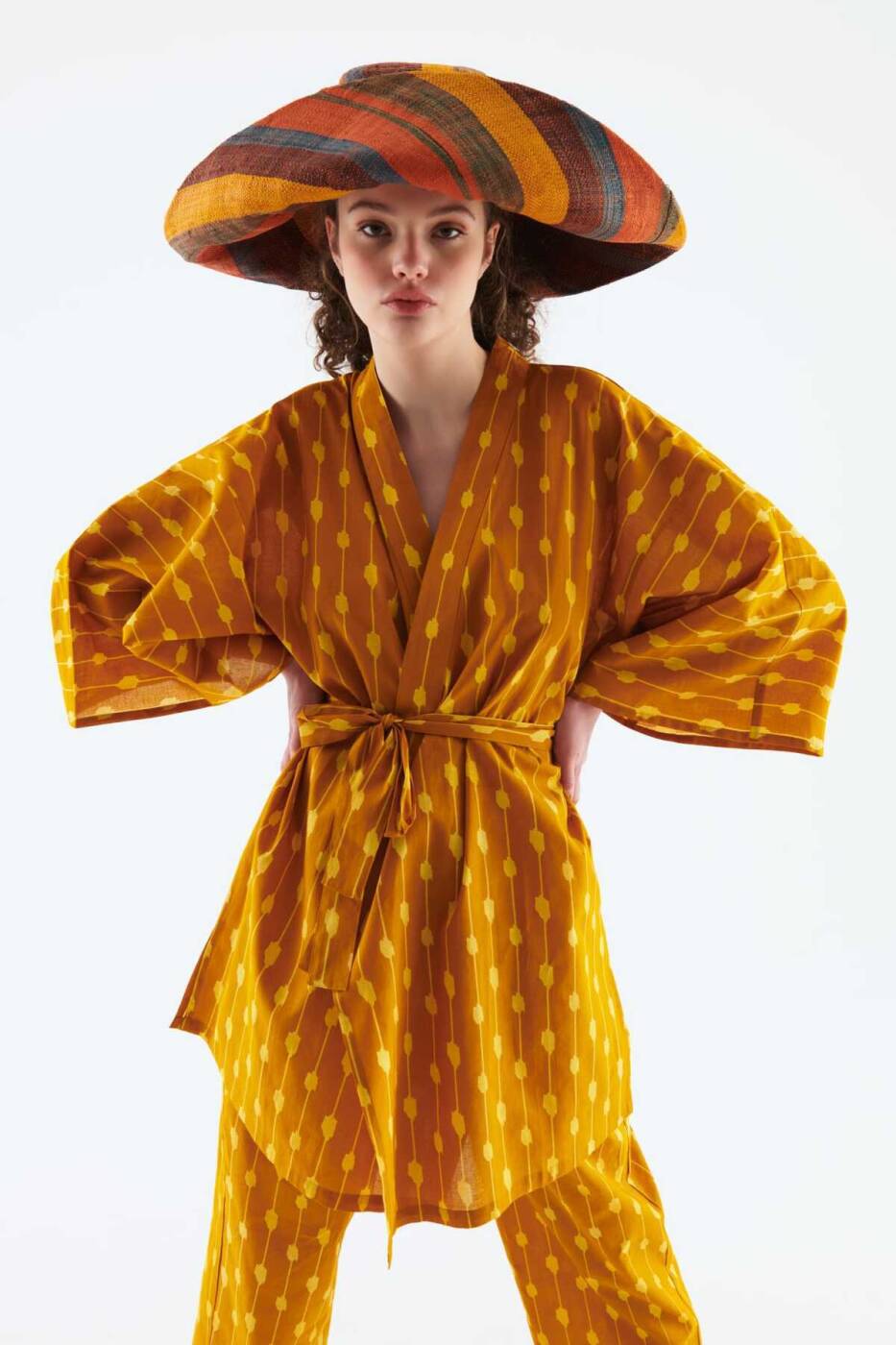 Kuşaklı Desenli Kimono Standart Renk - 1