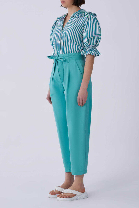 Kuşaklı Kadın Pantolon Nil Yeşili - 3