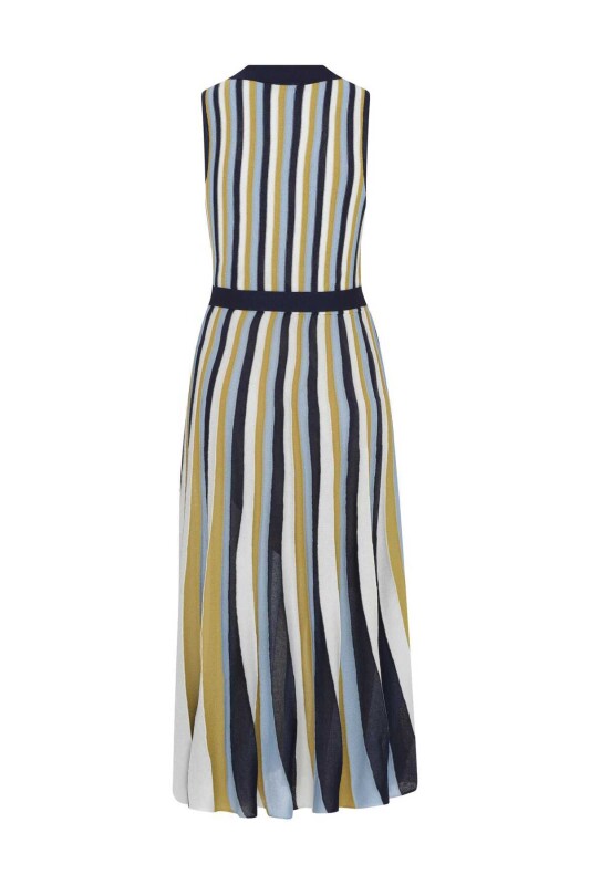 Kuşaklı Kolsuz Desenli Triko Elbise Standart Renk - 5