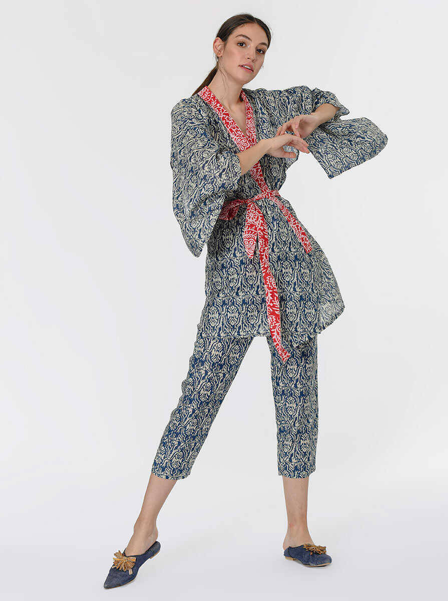 Kuşaklı Renkli Kimono Standart Renk - 4
