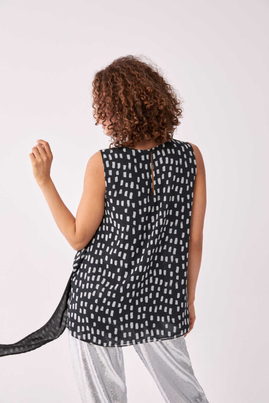 Kuşaklı Siyah Bluz Siyah-Beyaz - 2