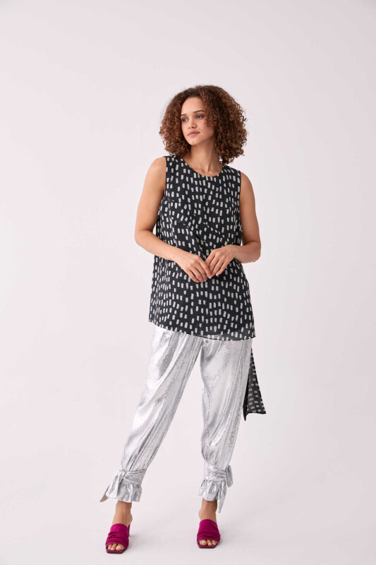 Kuşaklı Siyah Bluz Siyah-Beyaz - 4