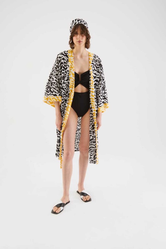 Kuşaklı Zebra Desenli Kimono Standart Renk - 3