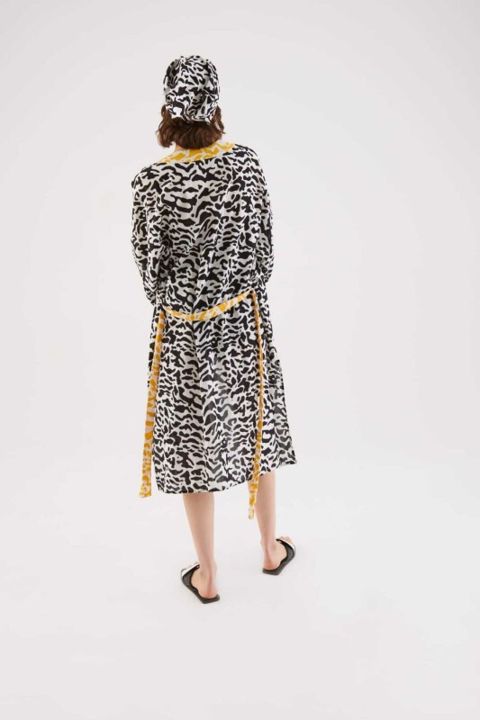 Kuşaklı Zebra Desenli Kimono Standart Renk - 2