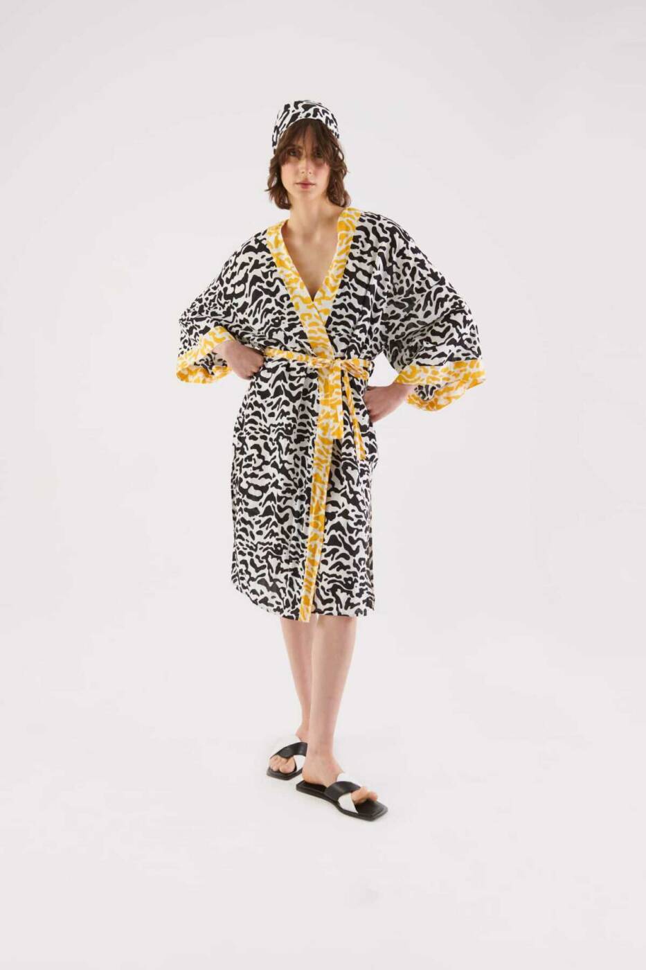 Kuşaklı Zebra Desenli Kimono Standart Renk - 6