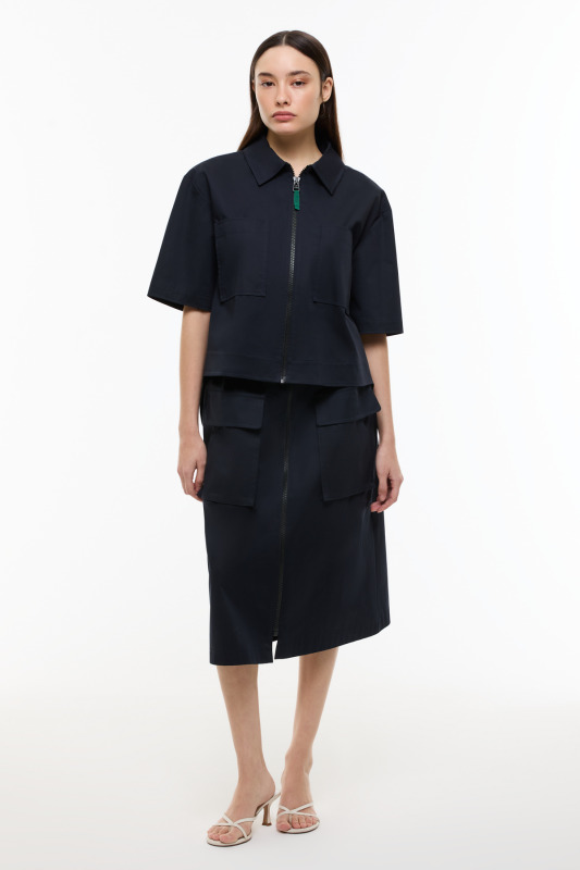 Önden Fermuarlı Çift Cepli Mont Ceket Lacivert - 3