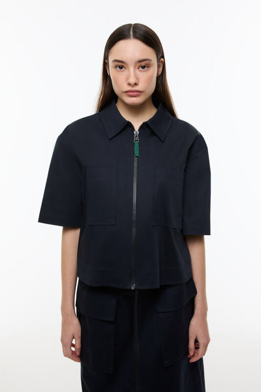 Önden Fermuarlı Çift Cepli Mont Ceket Lacivert - Roman