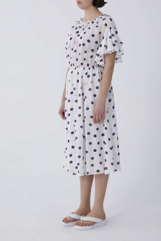 Lacivert Puantiyeli Uzun Elbise Standart Renk - 3