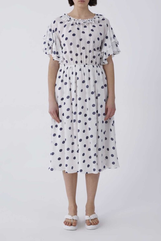 Lacivert Puantiyeli Uzun Elbise Standart Renk - 1