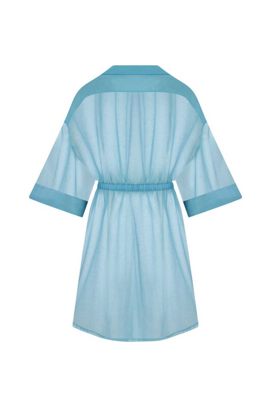 Lastikli Transparan Kadın Pardesü Turkuaz - 5