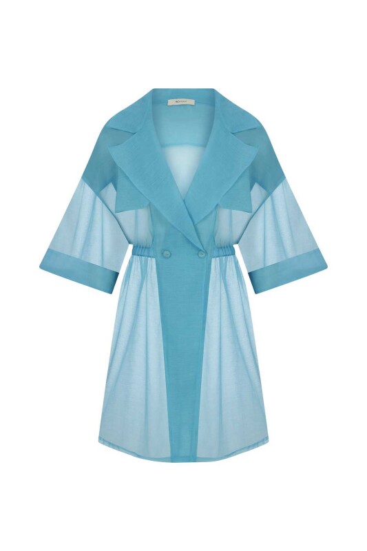 Lastikli Transparan Kadın Pardesü Turkuaz - 4