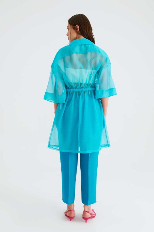 Lastikli Transparan Kadın Pardesü Turkuaz - 2