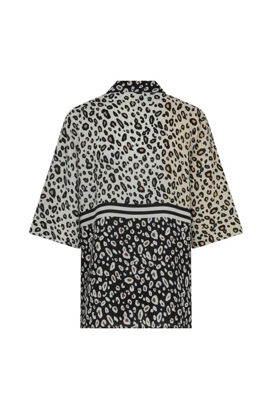 Leopar Desenli Düğmeli Kadın Gömlek Standart Renk - 5