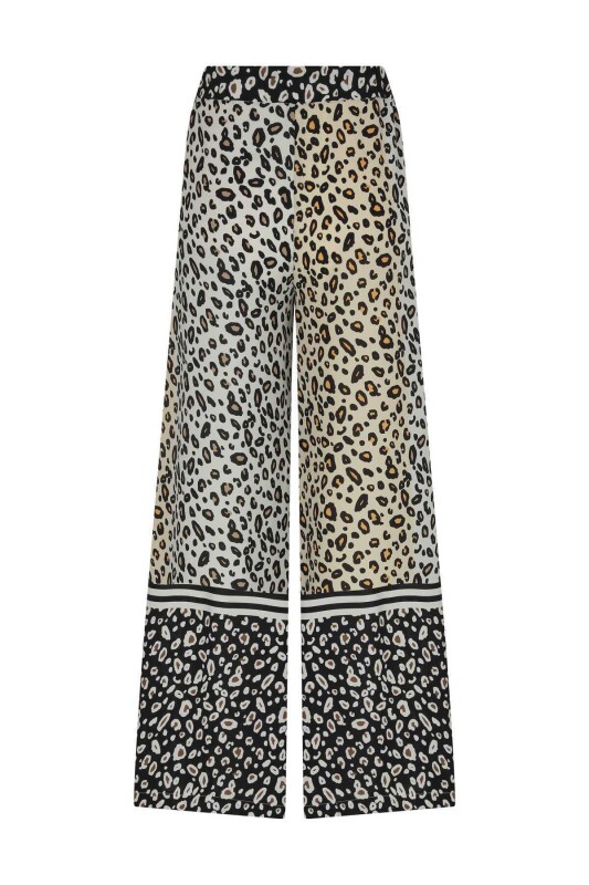 Leopar Desenli Geniş Paça Kadın Pantolon Standart Renk - 5