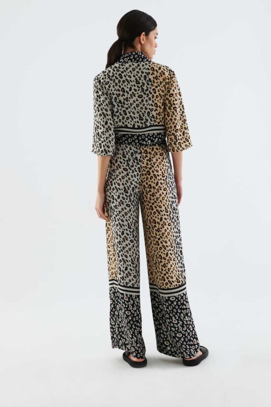 Leopar Desenli Geniş Paça Kadın Pantolon Standart Renk - 2