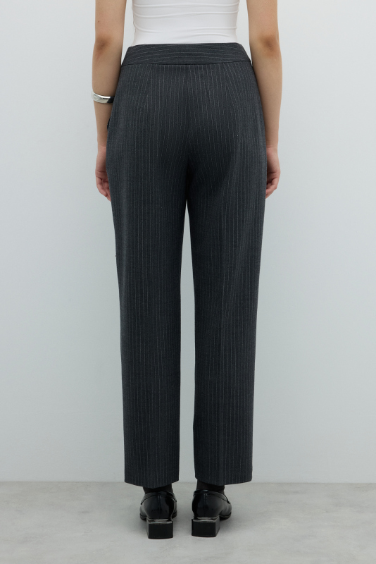 Lurex Çizgili Düz Paça Pantolon Gri - 2