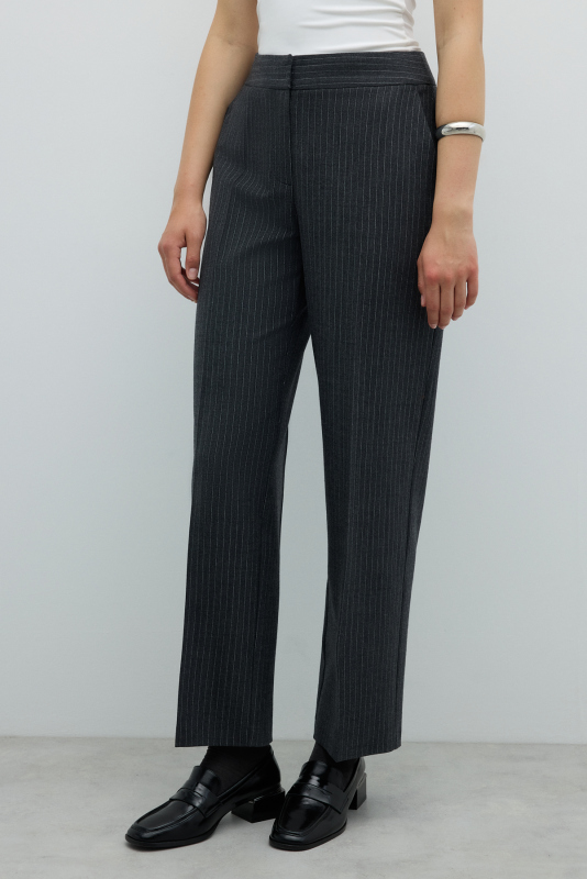 Lurex Çizgili Düz Paça Pantolon Gri - 3