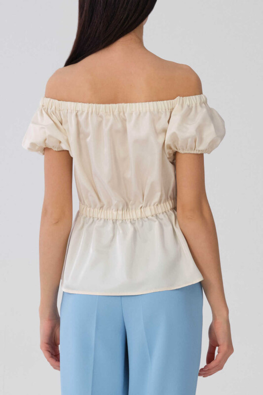 Madonna Yaka Beli Büzgülü Taş Bluz Kemik - 2